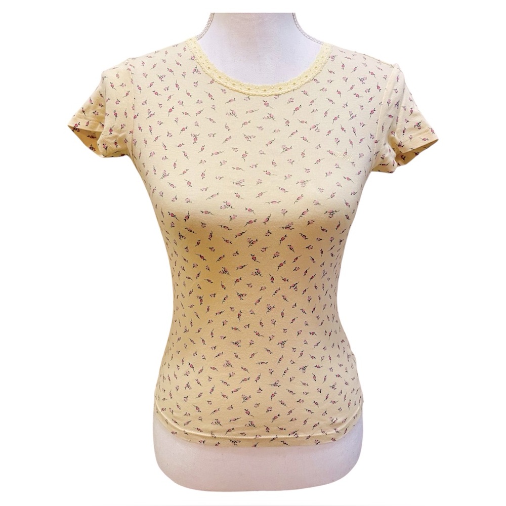 PINK Victoria’s Secret Floral Print Yellow Baby T-shirt XS X-Small